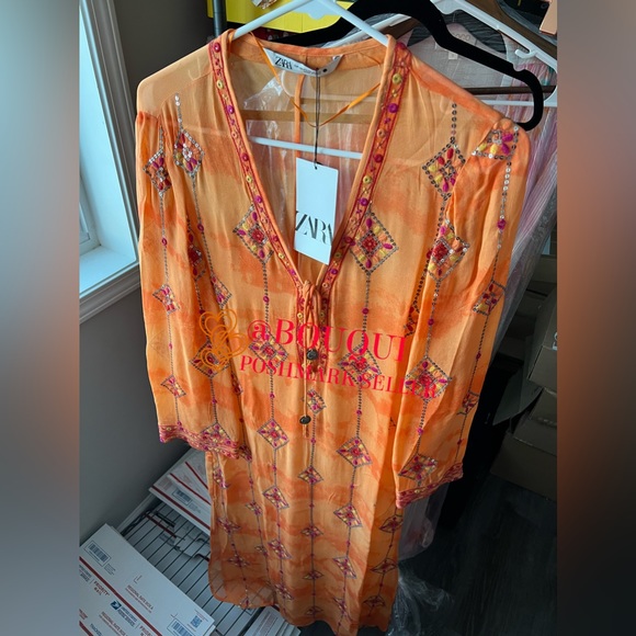 BLOGGERS FAV ZARA LIMITED EDITION ORANGE TUNIC DRESS - Picture 2 of 16